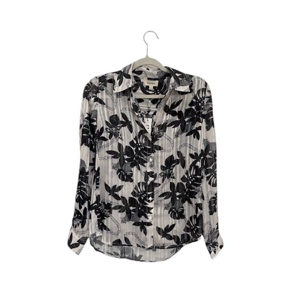 NWT L'AGENCE Nina Black Trópical Leaf print blouse - Picture 1 of 5